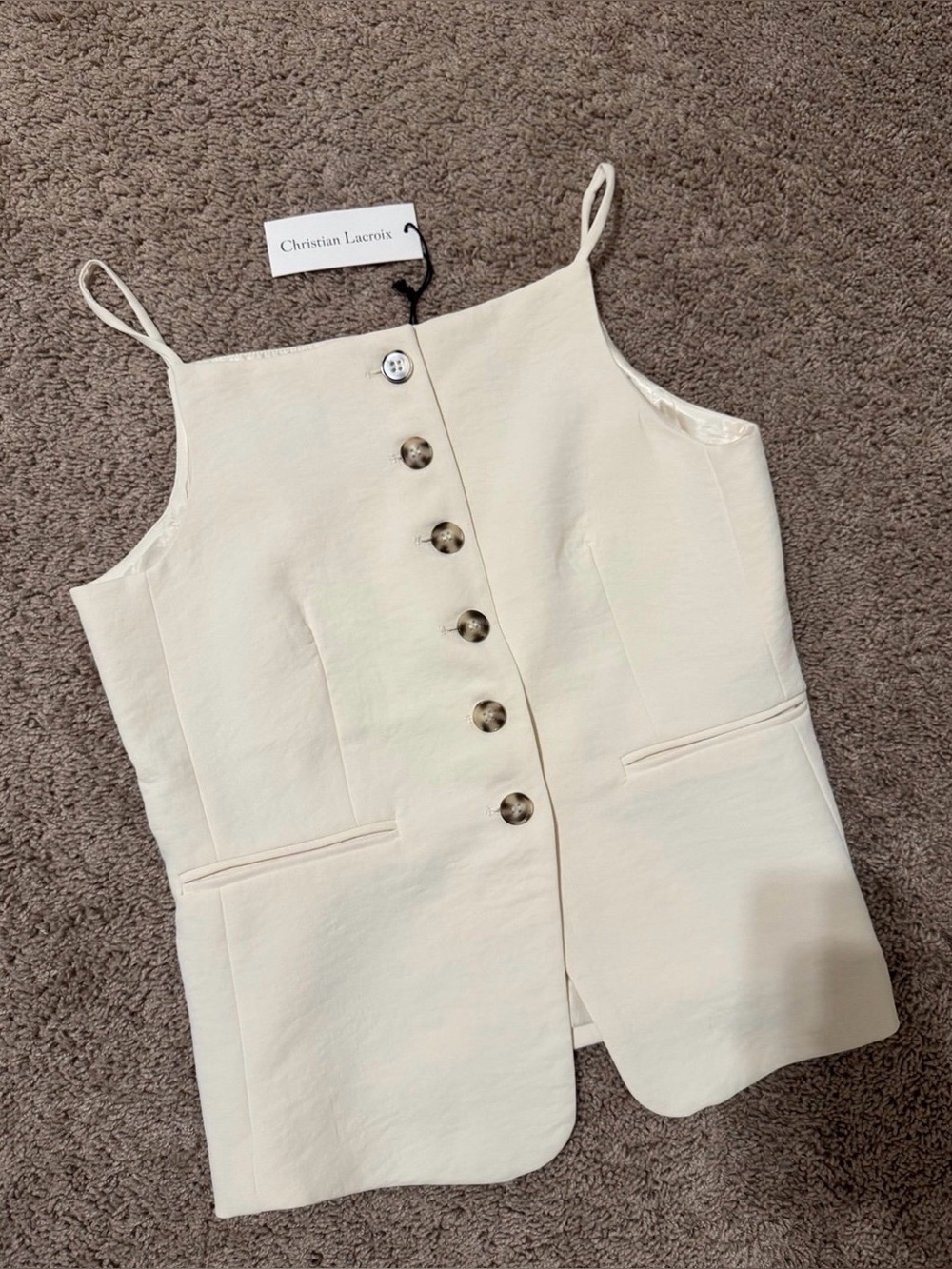 Christian Lacroix Cream Sleeveless Button Vest with Ivory Lining